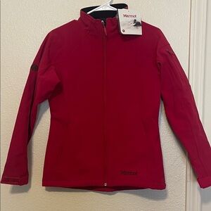 Womens Marmot lightweight shell jacket, red.